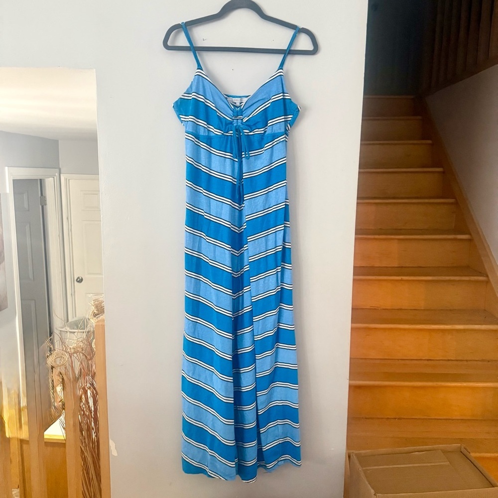 O'Neill Vibrant Blue Boho Surf Blue White Maxi Dress 100% Cotton